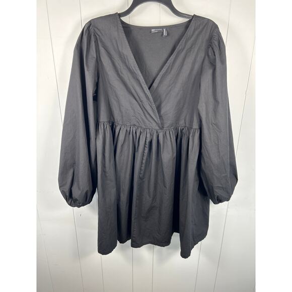 ASOS DESIGN Curve cotton v-neck mini smock dress in black Size 8 - Picture 8 of 9